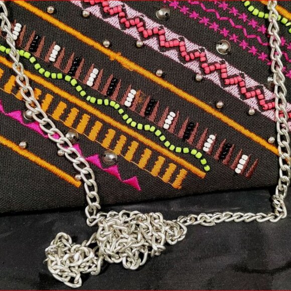 Aphorism Cross Body Purse Bead and Embroidery Multicolored Slimline - Picture 2 of 3